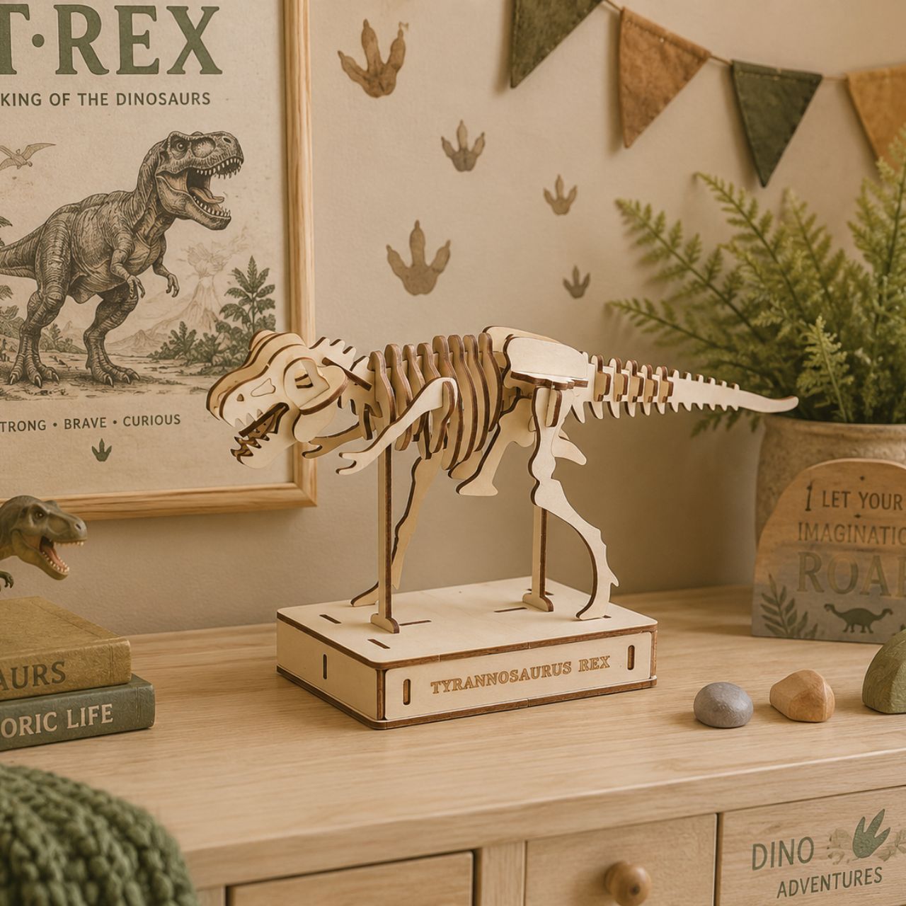 A T-Rex model building kit from Gift in a Tin by APPLES TO PEARS.