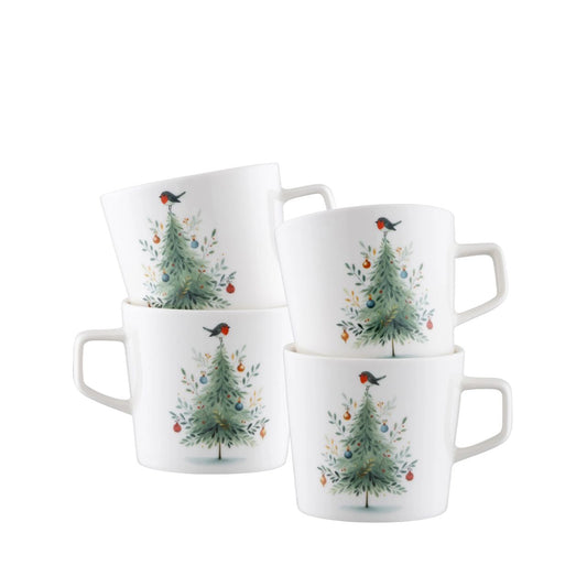Enjoy festive cheer with this set of four mugs, each featuring the beloved Little Robin Christmas Tree design. Ideal for family hot chocolates or mulled wine.