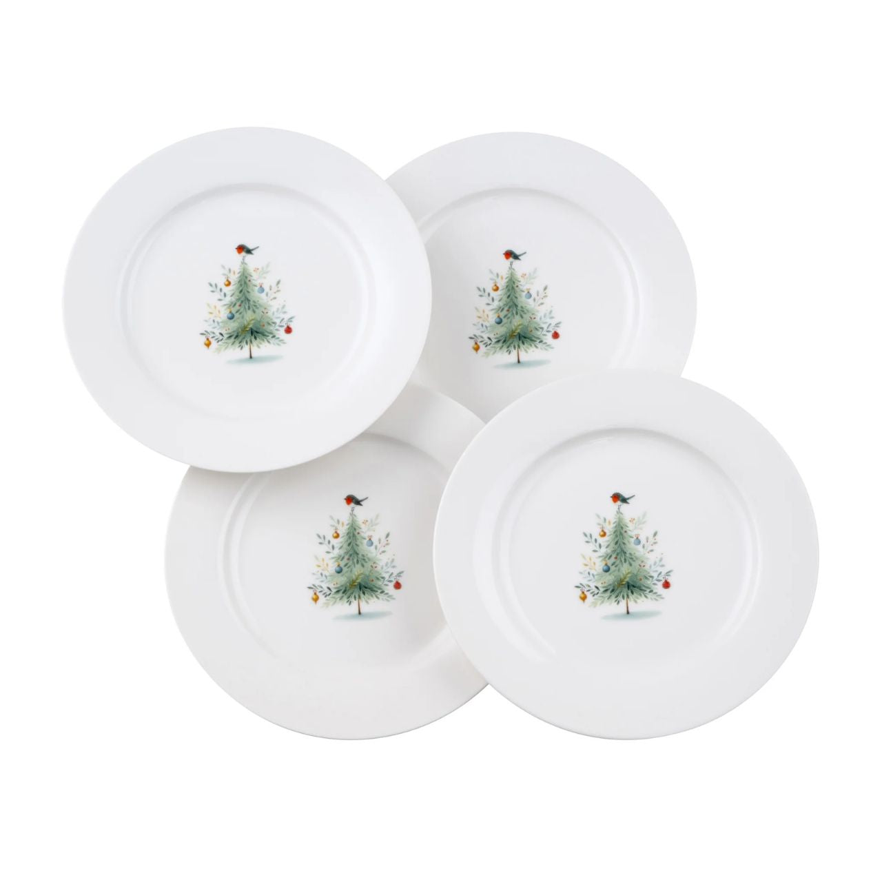 Serve your holiday treats in style with this set of four festive tea plates. The Little Robin design adds a warm seasonal touch to your table.