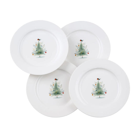 Serve your holiday treats in style with this set of four festive tea plates. The Little Robin design adds a warm seasonal touch to your table.