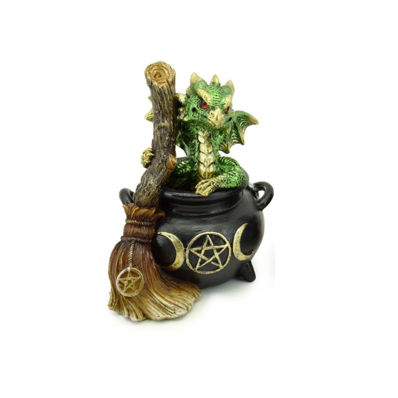 Elements Baby Dragon in Magical Witches Cauldron with Broomstick