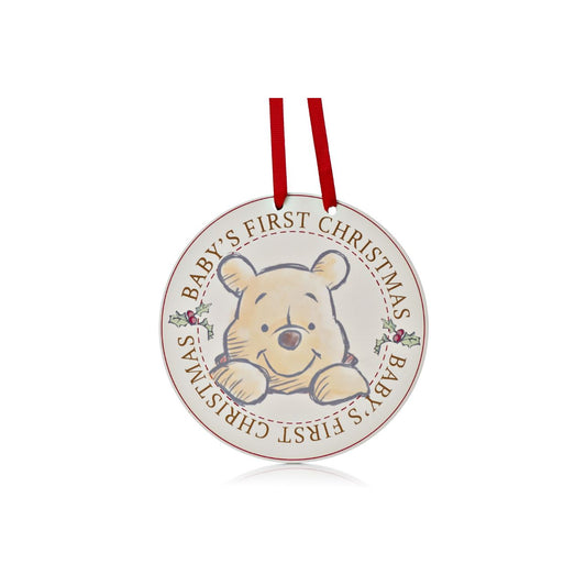 Baby's First Christmas Hanging Plaque Winnie The Pooh  An irresistibly adorable BABY'S FIRST CHRISTMAS hanging plaque. From the Winnie The Pooh Baby's First Christmas collection by Disney - AA Milne's beloved characters brought to life in adorable Christmas baby gifts.