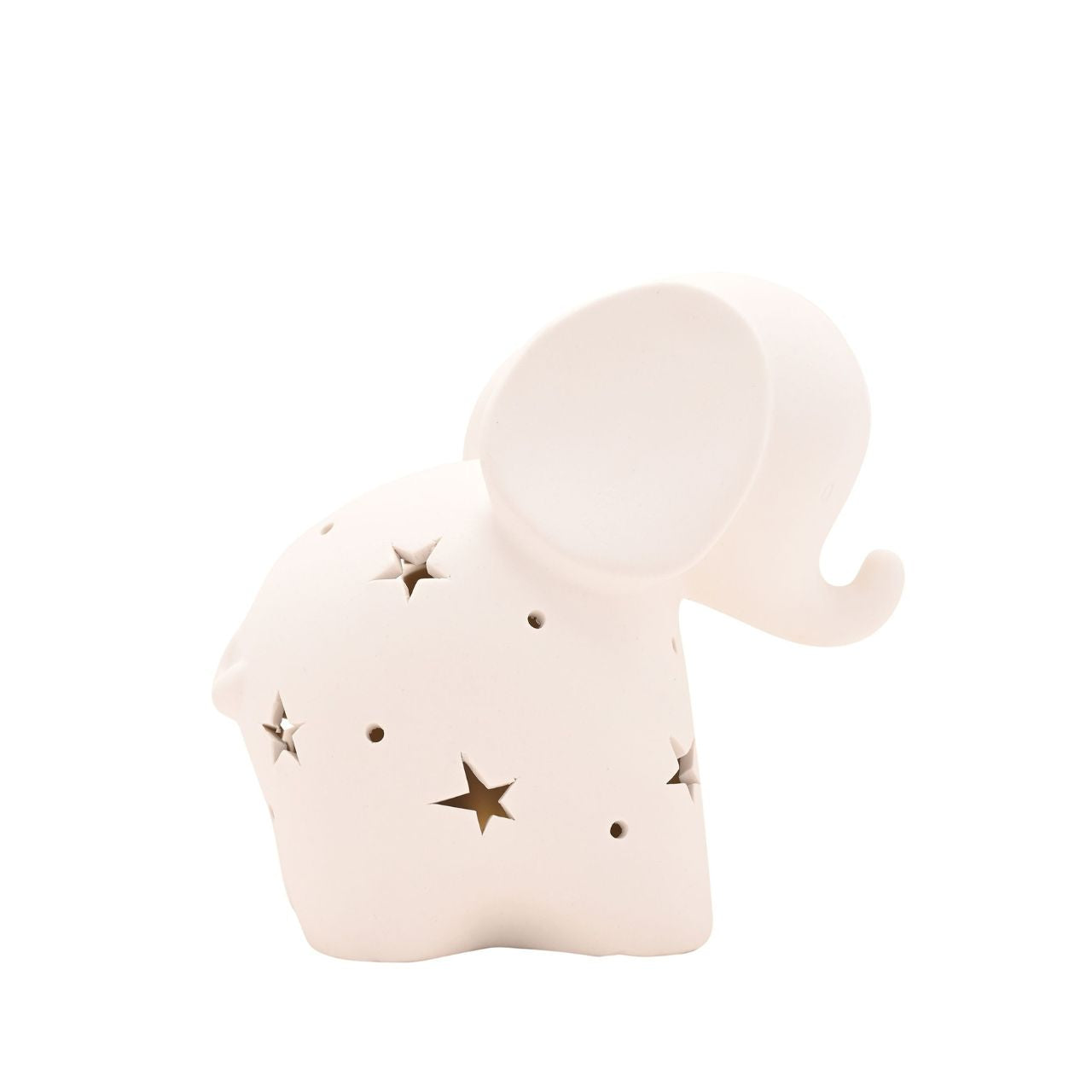 The playful design includes multiple star and circle-shaped perforations, strategically placed to allow gentle illumination to filter through, creating a captivating display of light patterns.