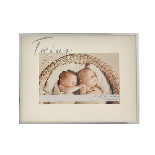 Twins Silver Plated Photo Frame - 6" x 4"  A silver plated Twins photo frame.  This affectionately personalised frame is a heart-warming gift for the parents of new born twins.