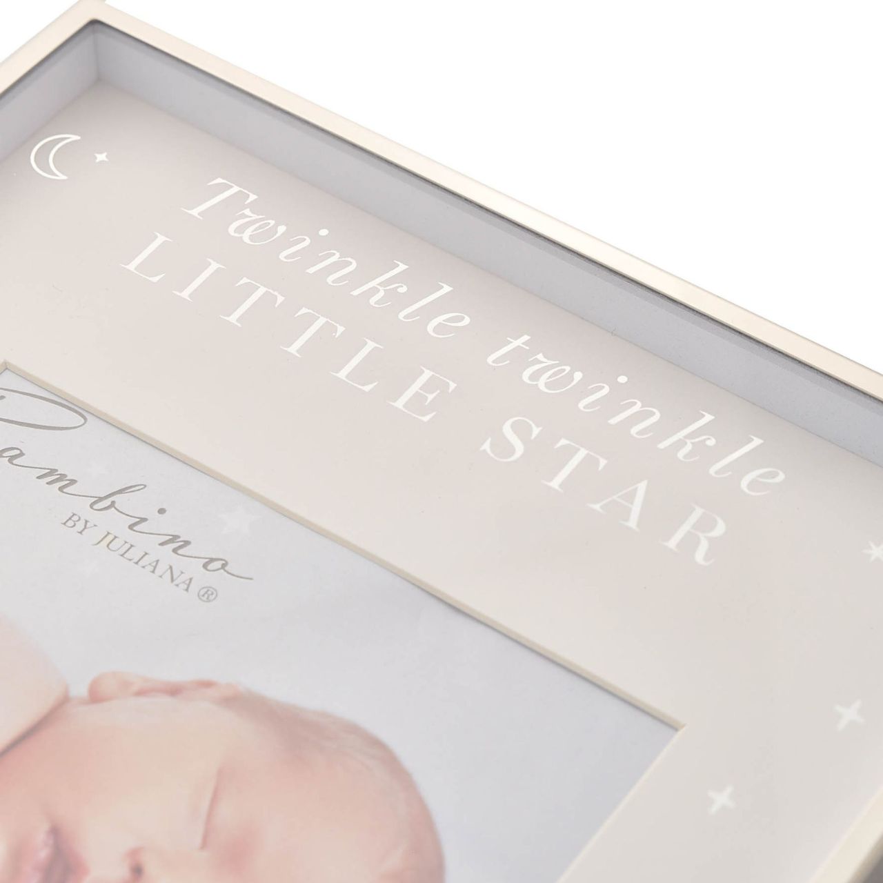 Bambino Plated Twinkle Twinkle Photo Frame 5" x 5"  A steel photo frame from BAMBINO BY JULIANA.  This exquisite frame is an optimal way to beautifully present the photograph of new family arrivals.