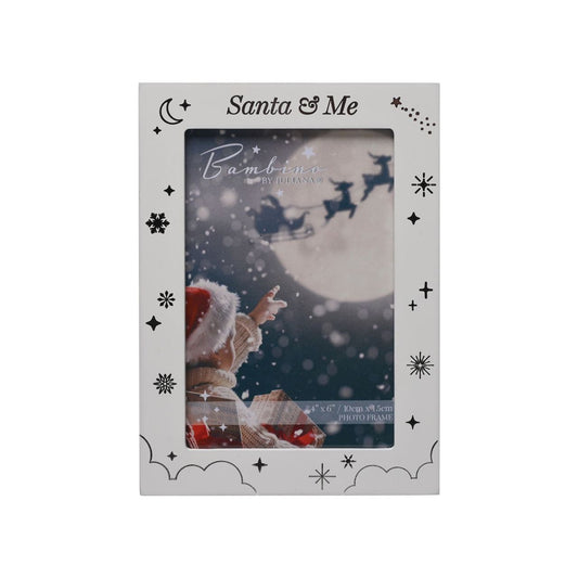 Bambino White Frame 4” x 6” Santa and Me  A Santa & Me Christmas photo frame from BAMBINO BY JULIANA.  This gorgeous festive frame will shine as brightly as the moon and stars on it.