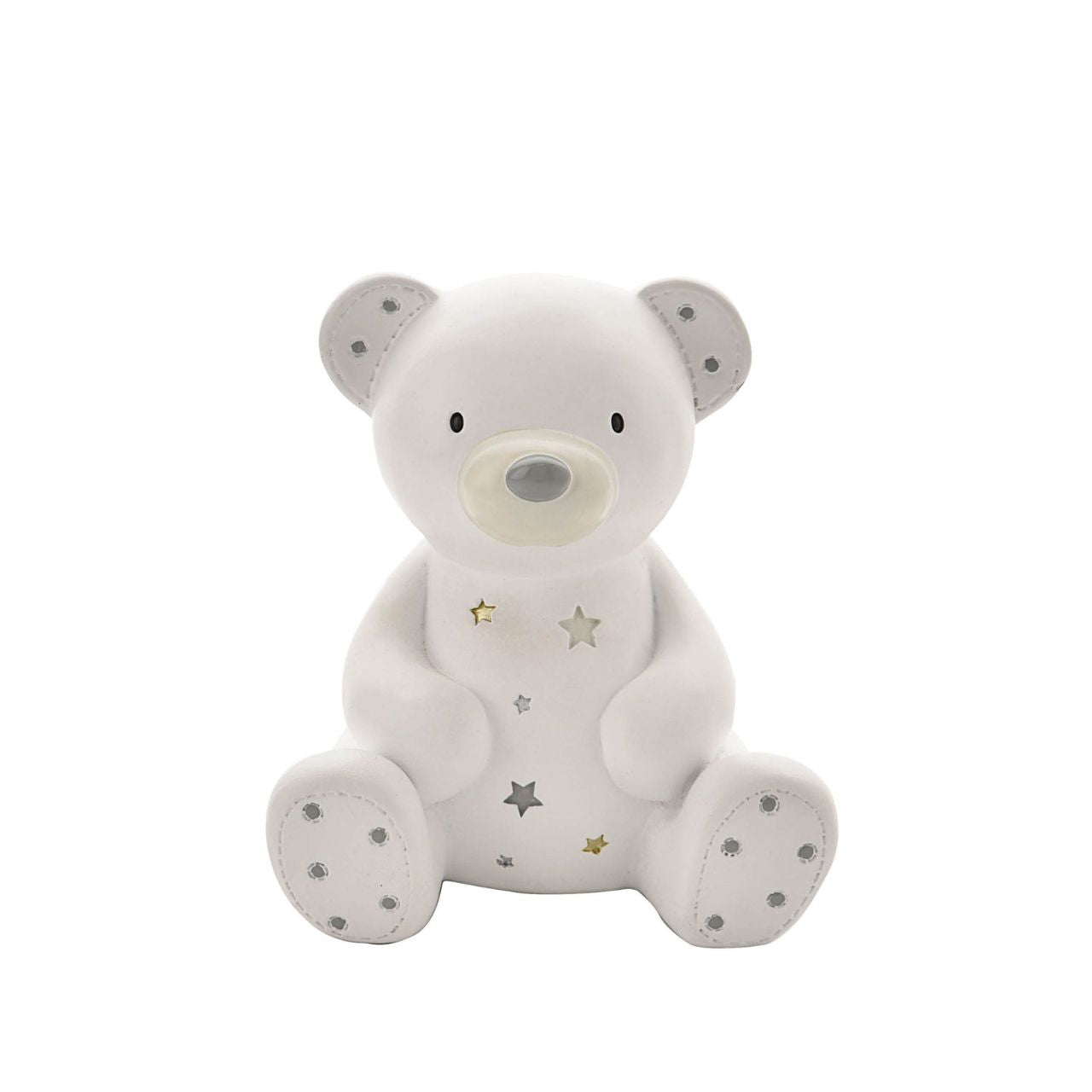 White Resin Money Box - Teddy  A teddy bear shaped resin money box from BAMBINO BY JULIANA.  This wonderful keepsake provides beautiful decoration for the nursery of new family arrivals which will be cherished eternally.