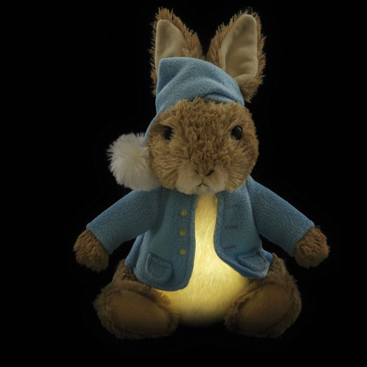 Beatrix Potter Bedtime Peter Rabbit  Bedtime Peter is the perfect gift for parents, young children and lovers of Peter Rabbit. By pressing Peter's foot, his stomach will softly glow with gentle, warm light that slowly pulsates to aid relaxation. He also plays "Brahms' Lullaby" to create the ideal environment for sleep.