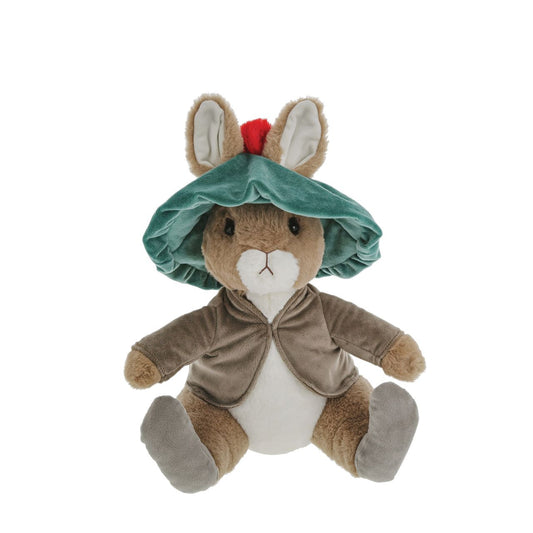 This Benjamin Bunny soft toy is made from beautifully soft fabric and is dressed in clothing exactly as illustrated by Beatrix Potter, wearing a dusty brown jacket and his signature green hat. The Peter Rabbit collection features the much loved characters from the Beatrix Potter books and this quality and authentic soft toy is sure to be adored for many years to come.
