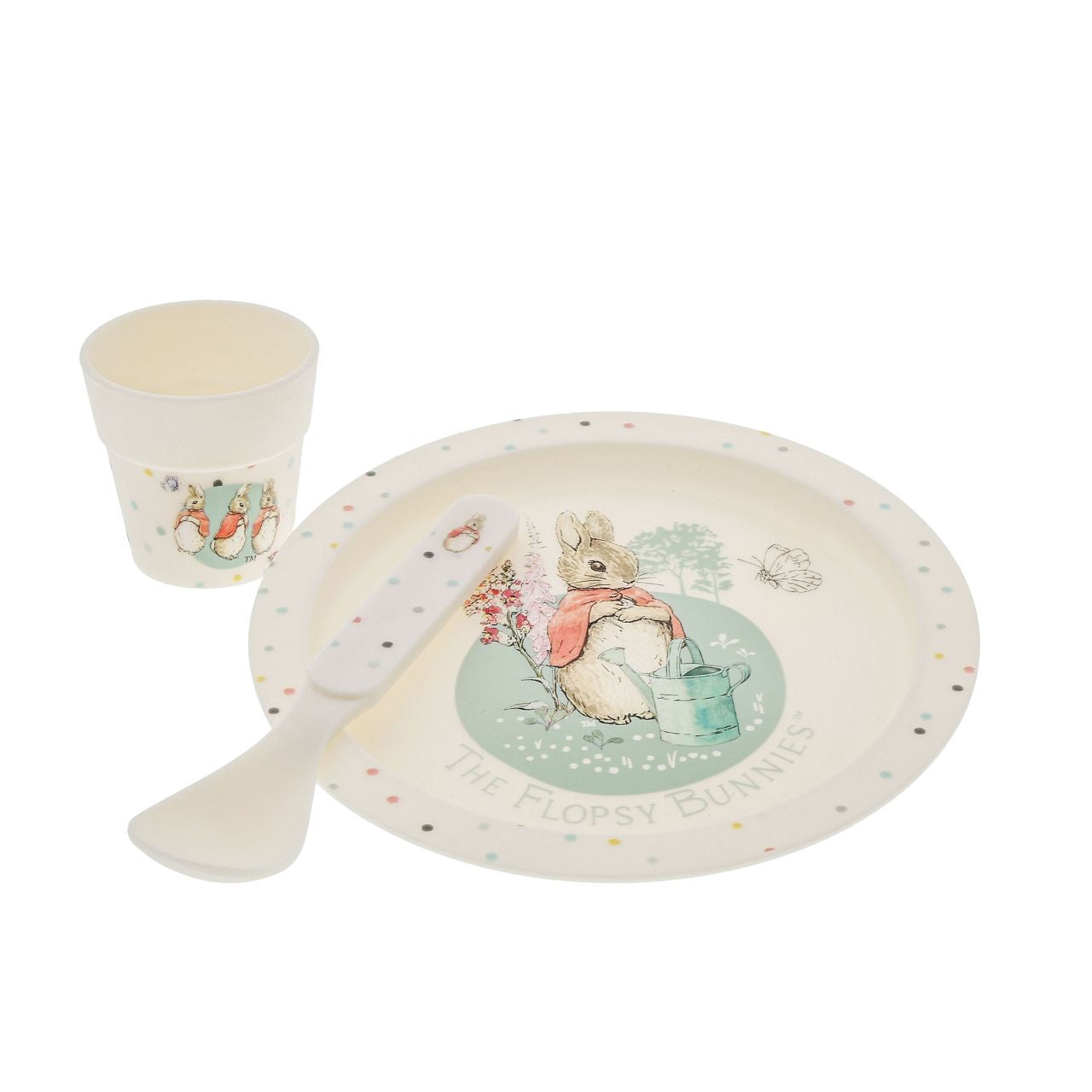 Peter Rabbit Flopsy Egg Cup Set  Introducing this brand new at home with Peter Rabbit collection. There's nothing quite like a fun Flopsy motif to entice those little tummies to clear their plates. Make mealtimes fun and practical with this egg cup set.