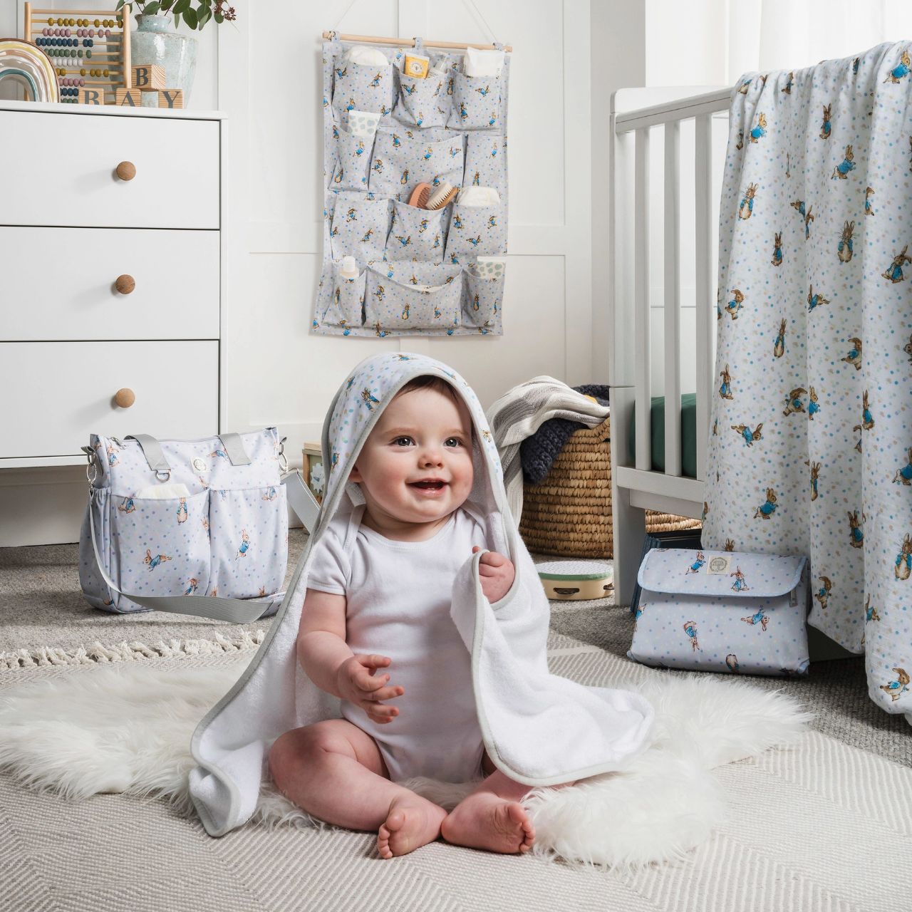 Beatrix Potter Peter Rabbit Baby Blanket  This is the dreamiest Peter Rabbit blanket you ever did see. Made from layers of luxurious 100% cotton, 105g/m2, giving your little one that extra layer of comfort and warmth in their crib. Presented on a branded gift box.