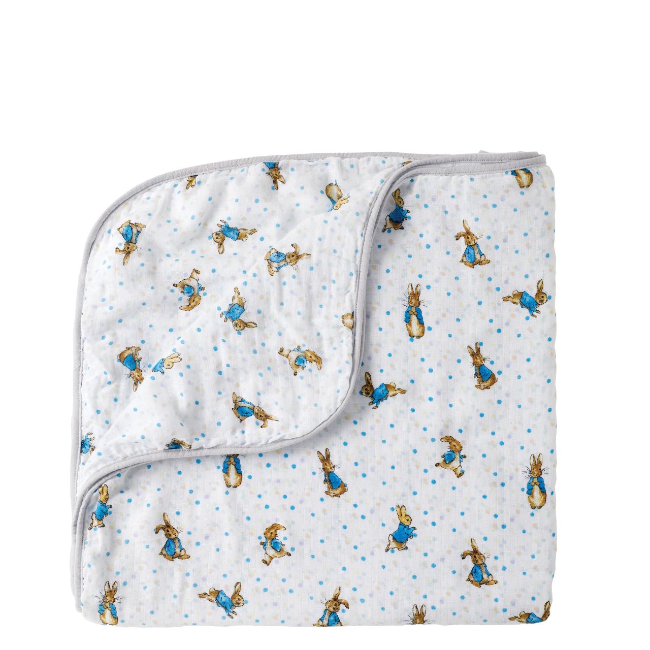 Beatrix Potter Peter Rabbit Baby Blanket  This is the dreamiest Peter Rabbit blanket you ever did see. Made from layers of luxurious 100% cotton, 105g/m2, giving your little one that extra layer of comfort and warmth in their crib. Presented on a branded gift box.