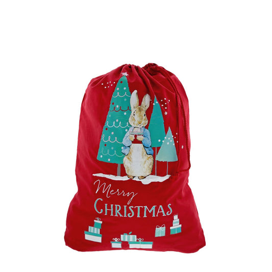 Beatrix Potter Peter Rabbit Christmas Sack  This Charming Peter Rabbit Christmas sack makes a brilliant alternative to a Christmas stocking, so why not make a new tradition this Christmas. Made of 100% cotton, this Christmas sack is durable and can be used year after year. It is large enough to fit lots of presents in for Christmas morning and looks great underneath the tree.