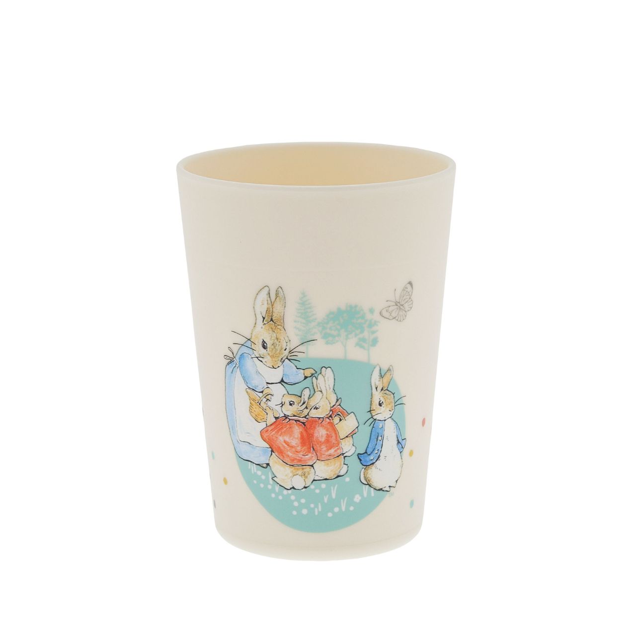 Peter Rabbit Dinner Set Beatrix Potter  Introducing this brand new at home with Peter Rabbit collection. There's nothing quite like a fun Peter Rabbit motif to entice those little tummies to clear their plates. Make mealtimes fun and practical with this dinner set. This highly durable dinner set can be used at home, in the garden, or on the go.