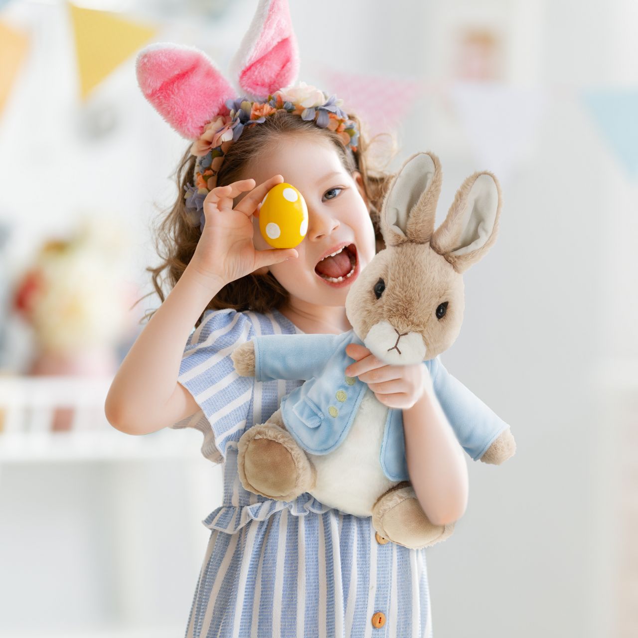 This Extra Large Peter Rabbit soft toy is even more huggable than the last. Peter Rabbit has been made from beautifully soft fabric and has been dressed in clothing exactly as illustrated by Beatrix Potter, with his signature blue jacket.