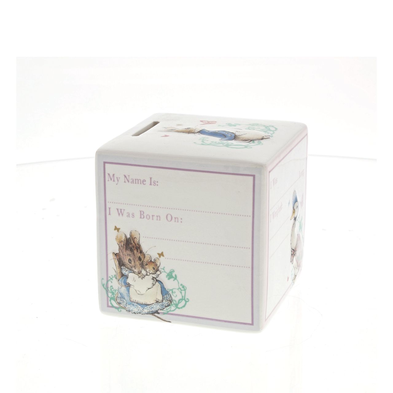 Our classic Peter Rabbit new baby money bank would make a wonderful christening gift, or even birthday gift. Encourage little ones to look after those precious pennies, with their very own money bank. Enesco has been producing The World of Beatrix Potter giftware since being granted a licence in 1987, since then the collection has grown to include many different formats.