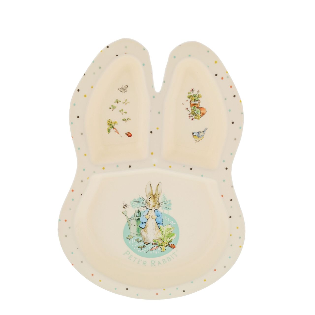 Peter Rabbit Plate  Introducing this brand new at home with Peter Rabbit collection. There's nothing quite like a fun Peter Rabbit motif to entice those little tummies to clear their plates. Make mealtimes fun and practical with this plate. Highly durable and can be used at home, in the garden, or on the go.