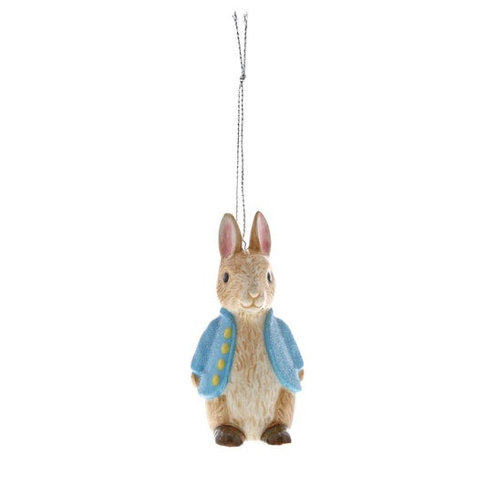 Beatrix Potter Peter Rabbit Sculpted Christmas Hanging Decoration  A beautiful Peter Rabbit Sculpted Hanging Ornament made from fine ceramic and finished with a blue glittering jacket. This Peter Rabbit hanging ornament will make a wonderful finishing touch for all manners of celebrations such as parties or home decorations.