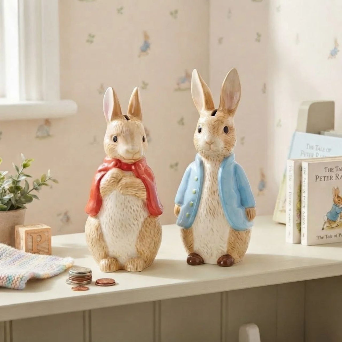 This delightful and charming Peter Rabbit shaped money box would make an ideal christening gift, for collectors and Peter Rabbit fans, both young and old. The artwork is taken from the original illustrations from the Beatrix Potter stories. Presented in a beautiful branded gift box. Made in Ceramic.