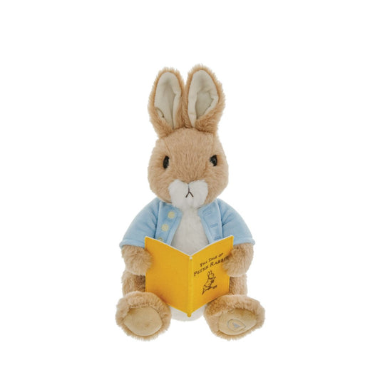 Introducing the star of our latest collection: the Large Animated Peter Rabbit Soft Toy where enchanting storytelling meets cosy cuddles. This charming plush toy plays an 8-minute full-length rendition of "The Tale of Peter Rabbit," complete with immersive sound effects that bring the story to life.