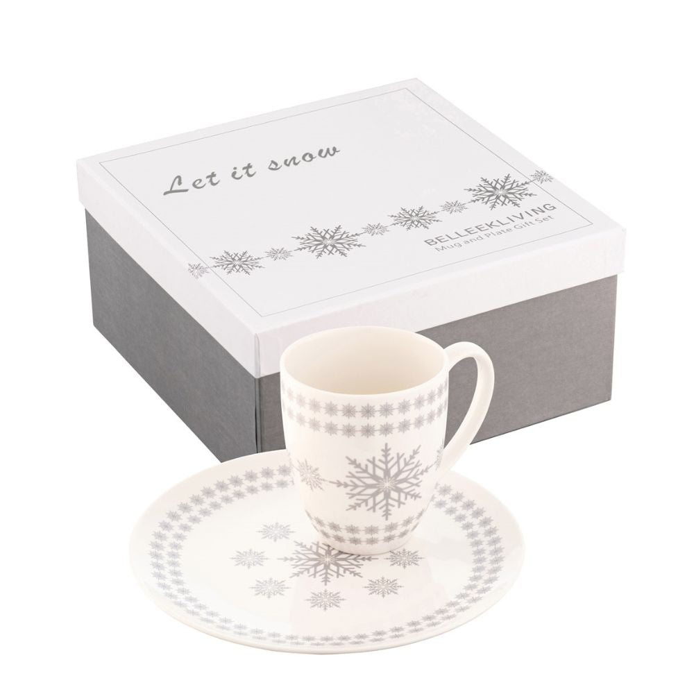 Belleek Living Christmas Let it Snow Mug and Plate Set  Belleek Living have introduced this wonderful Let it Snow Mug and Plate Set. Ideal for celebrating the festive season, now your guests can have their hot drink with festive treats on the side. This set can also be used the night before Christmas to impress Santa Claus into leaving more gifts under the tree.