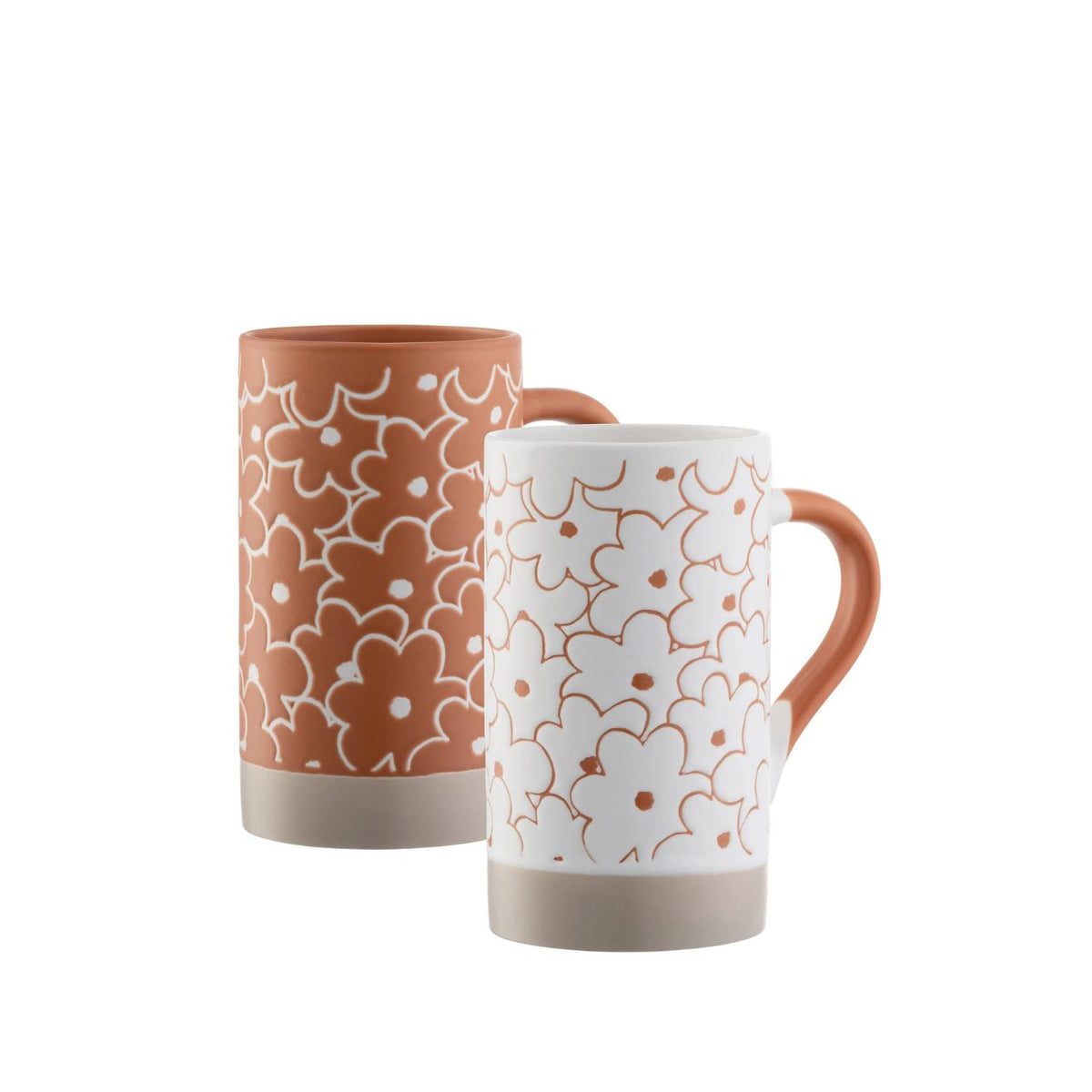 The Daisy Tall Mugs feature a funky, retro inspired floral pattern in a two-tone colour palette of a warm colour spice contrasted with bright white; reminiscent of the 1960’s but with a modern twist. The tall shape is perfect for homemade lattes and also ideal for tea lovers.