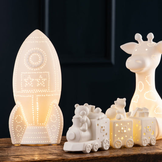 Rocket Luminaire by Belleek Living  The Belleek Living Luminaire lamps emit a soft warm glow highlighting the delicate surface decoration and piercings, creating beautiful mood lighting for your home.