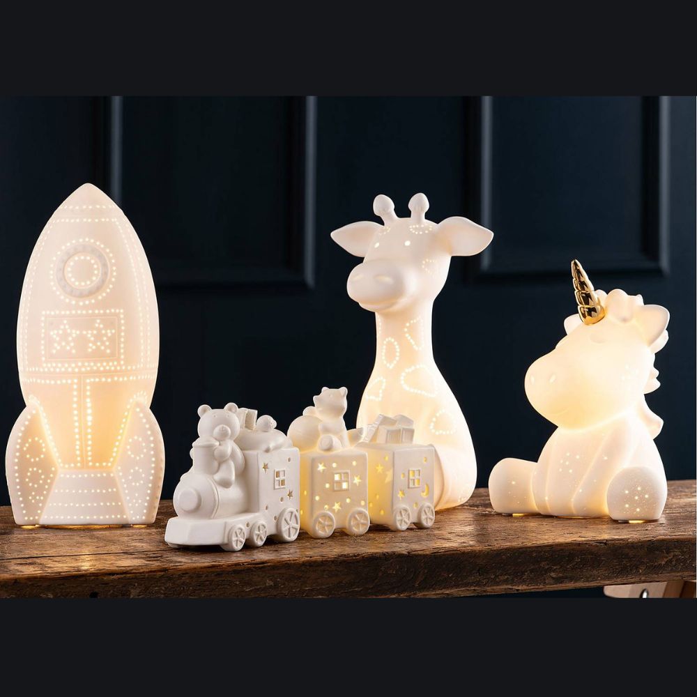 Belleek Living Unicorn Luminaire  The Belleek Living Luminaire lamps emit a soft warm glow highlighting the delicate surface decoration and piercings, creating beautiful mood lighting for your home.