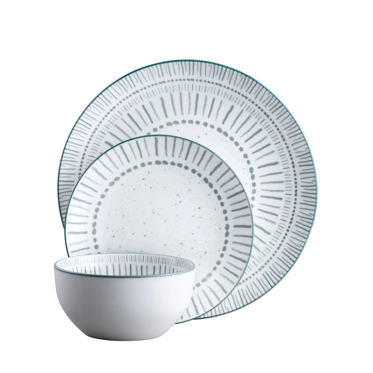 The Vigo tableware features a playful and painterly pattern in a tranquil teal tone. Vigo is suitable for both microwave and dishwasher, making it ideal for everyday use.