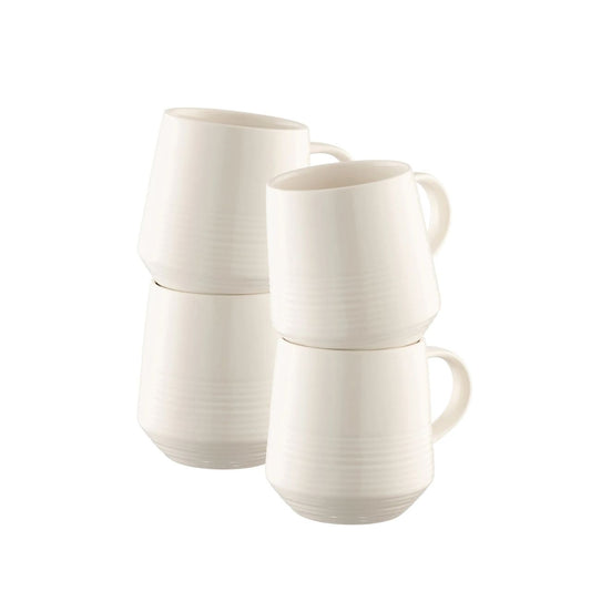 This set of 4 fine China mugs feature modern clean lines with an embossed linear pattern. They will merge seamlessly into any style whilst being practical and durable; ideal for everyday use.