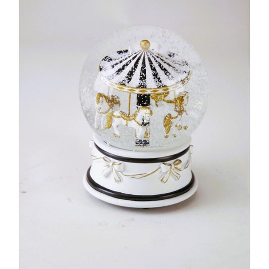 Black and white Carousel snowglobe 120 mm with music.