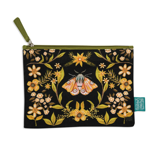 Michelle Allen Black Moth Zipped Pouch Medium  These beautiful zippered 100% Cotton pouches are perfect for pencils/pens, trinkets, charging cords, make up or pretty much anything you can possibly think of. Exclusively designed by Michelle Allen.
