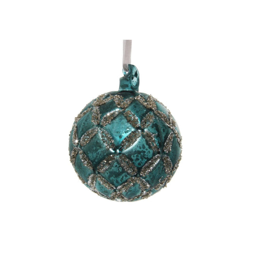 Shishi Blue-Green Glass Silver Glitter Ball  Browse our beautiful range of luxury festive Christmas tree decorations, baubles & ornaments for your tree this Christmas.