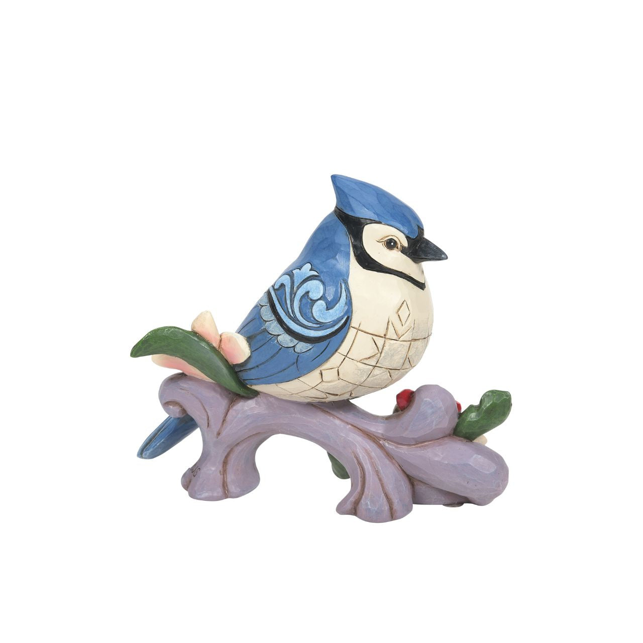 Blue Jay Figurine by Jim Shore  Bring the great outdoors inside with this gorgeous bird bust. Sitting on a branch covered in flowers, this 5 Blue Jay brings grace to any home. Jim Shore's trademark patchwork and rosemale details are complimented by the bust's bright colour.