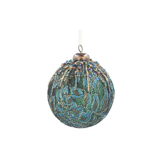 Gisela Graham Blue & Teal Fabric Flowers Beaded Christmas Bauble  Brighten up the holiday season with Gisela Graham's Blue & Teal Fabric Flowers Beaded Christmas Bauble! This delightful festive item is crafted with intricately beaded fabrics and pretty petal shaped cloth flowers for an elegant look. Add a special touch to your holiday decorations this season with this exquisite piece!