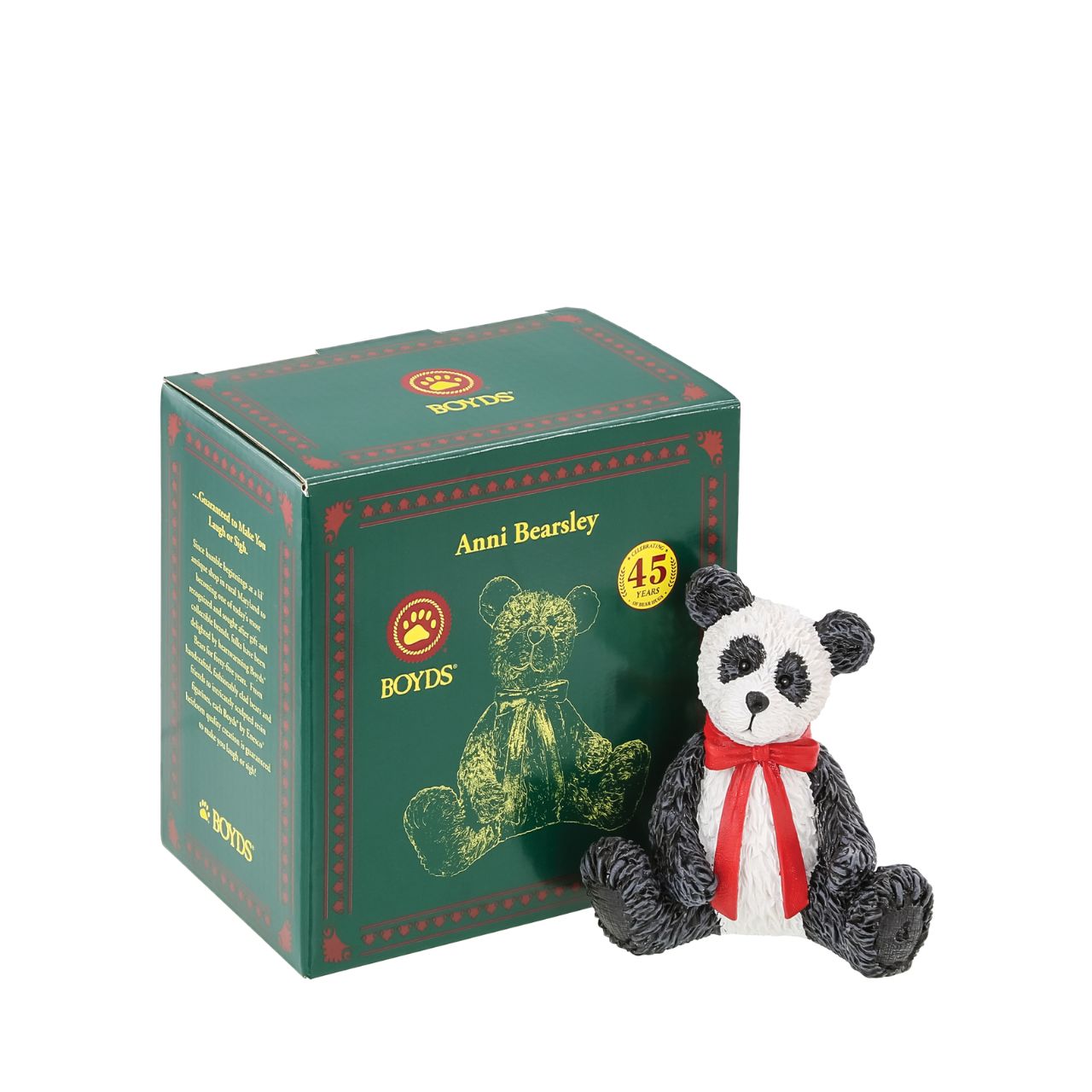 Adored by teddy bear lovers young and old, each Boyds Bears heirloom will paw prints on your heart. The Anni Bearsley bear figurine is part of the Boyds Bears 45th anniversary collection.