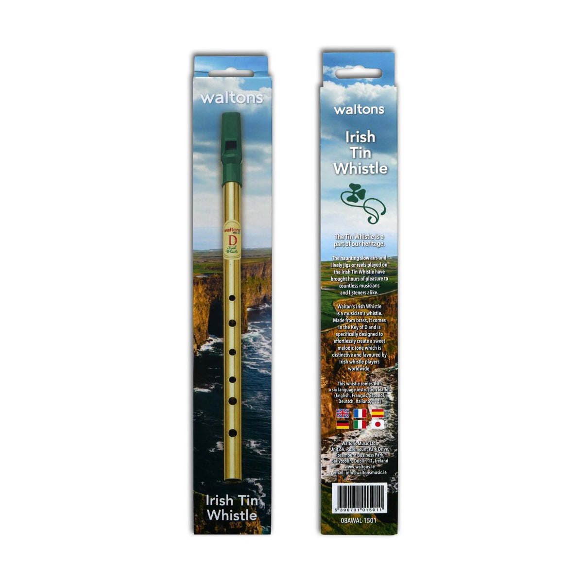 The Standard Irish Tin Whistle in D with 6 language instruction leaflet in a gift box