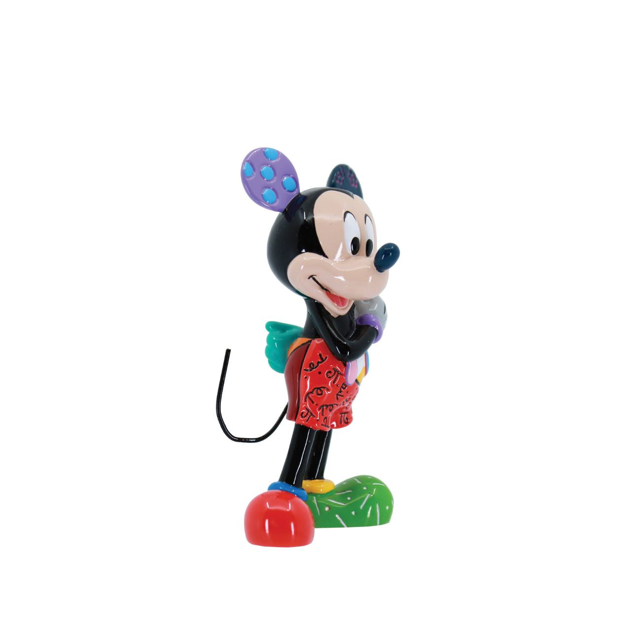 Pop artist Romero Britto reinterprets Mickey Mouse in his iconic pop art palette of bright colours and happy hues. Figurine is made from cast stone. Product is supplied in a branded Disney gift box. Unique variations should be expected as product is hand painted.