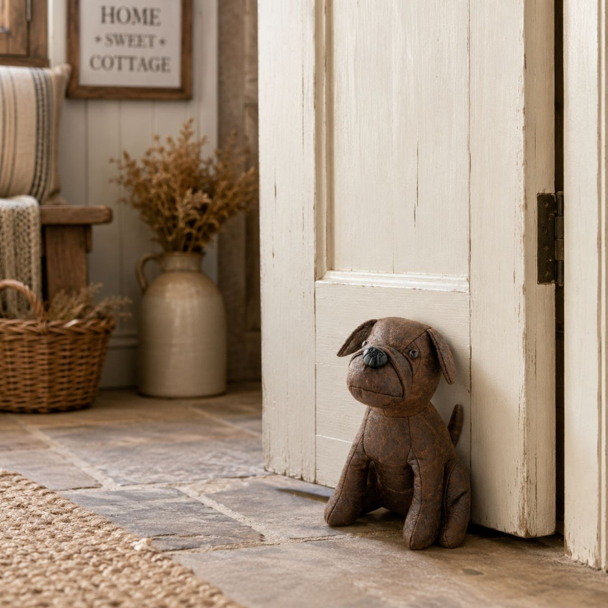 A four-legged friend to greet owners at the door! Our Hestia Brown Sitting Dog Door Stop is a charming addition to any home. This faithful companion has a sturdy weighted bottom to hold doors open with ease.