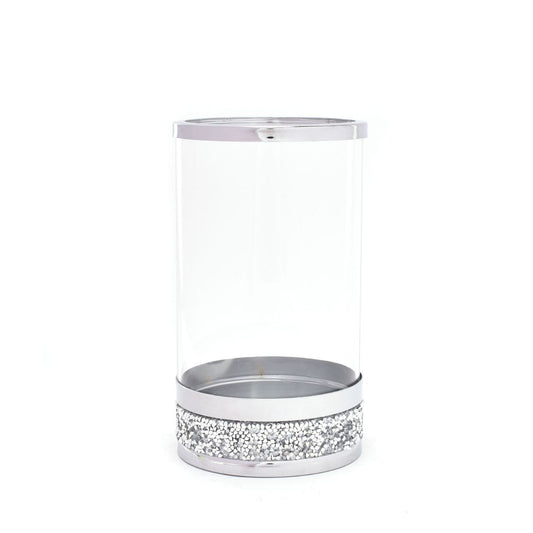 Hestia Candle Holder Glass with Diamante Base 12.5cm  Adding sparkle and glamour to the home with a beautiful diamante base and metallic effect rim, this candle holder is a breath-taking accessory or gift for a modern home.