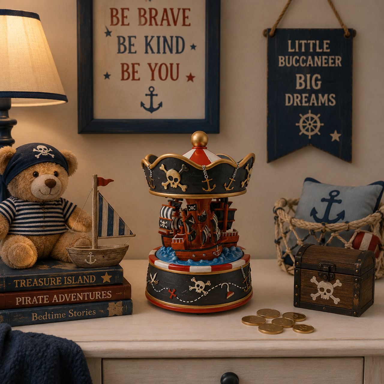 Experience the enchanting world of pirates with the Pirate Carousel by Music Box World. Immerse yourself in the intricate details and mesmerizing music of this beautifully crafted carousel. Perfect for collectors and music lovers alike.