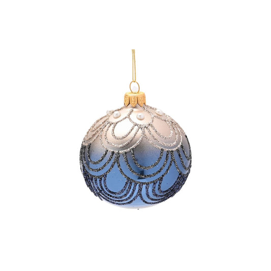 Celestial Blue Circular Hand Decorated Ornamental Bauble  A blue hand decorated ornamental bauble from THE SEASONAL GIFT CO.  This ornate Christmas bauble holds an abundance of elegance and will stand out amongst the tree branches this festive season.