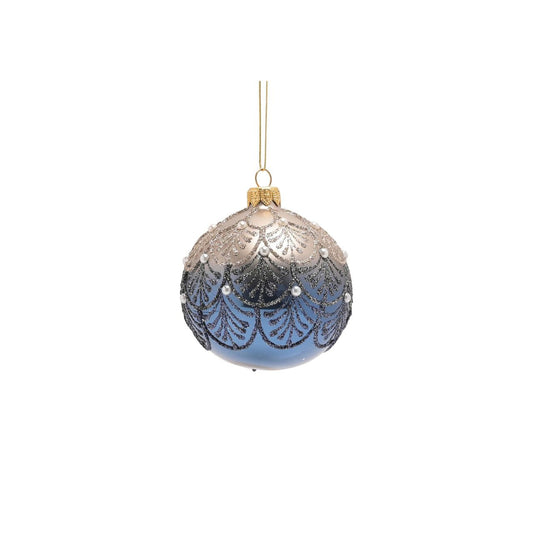 Celestial Blue Crystal Hand Decorated Ornamental Bauble  A blue hand decorated crystal bauble from THE SEASONAL GIFT CO.  This ornate Christmas bauble holds an abundance of elegance and will stand out amongst the tree branches this festive season.