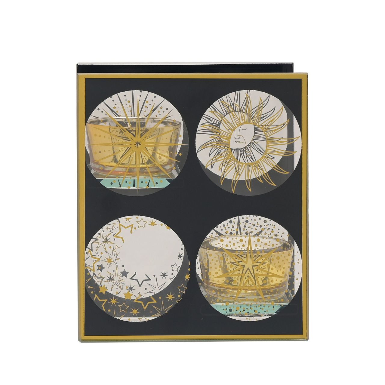 Celestial Double Tealight Holder  A celestial single glass tea light holder by THE SEASONAL GIFT CO.  This celestial tea light holder takes inspiration from the stars as it shines brightly for all to admire.