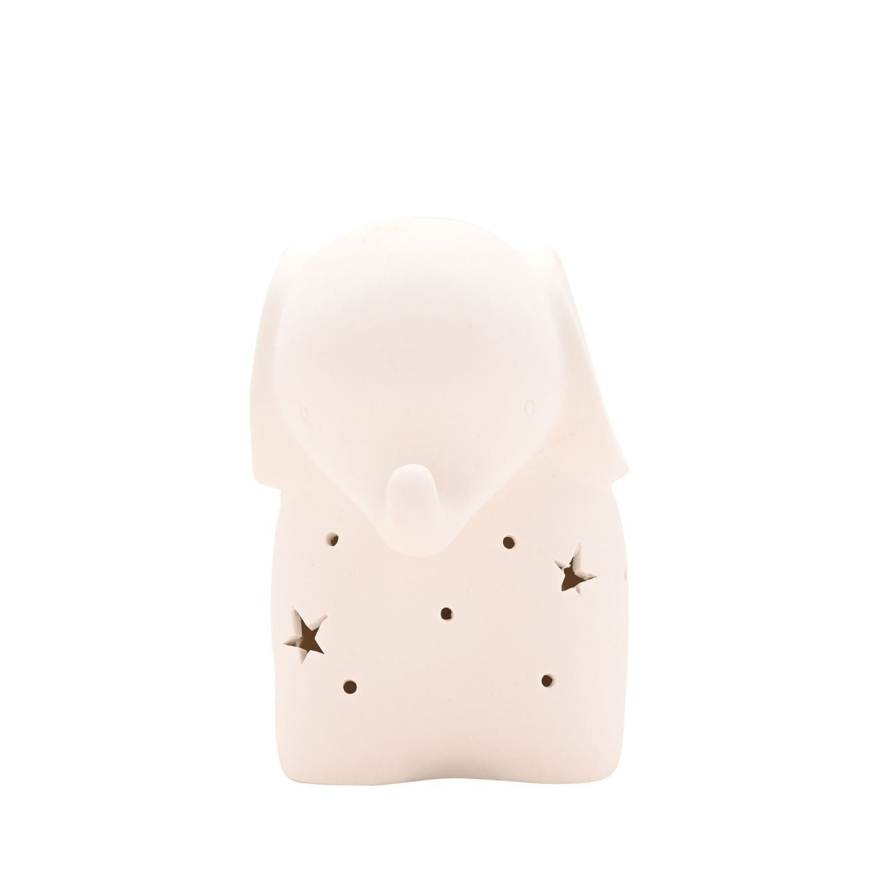 The playful design includes multiple star and circle-shaped perforations, strategically placed to allow gentle illumination to filter through, creating a captivating display of light patterns.