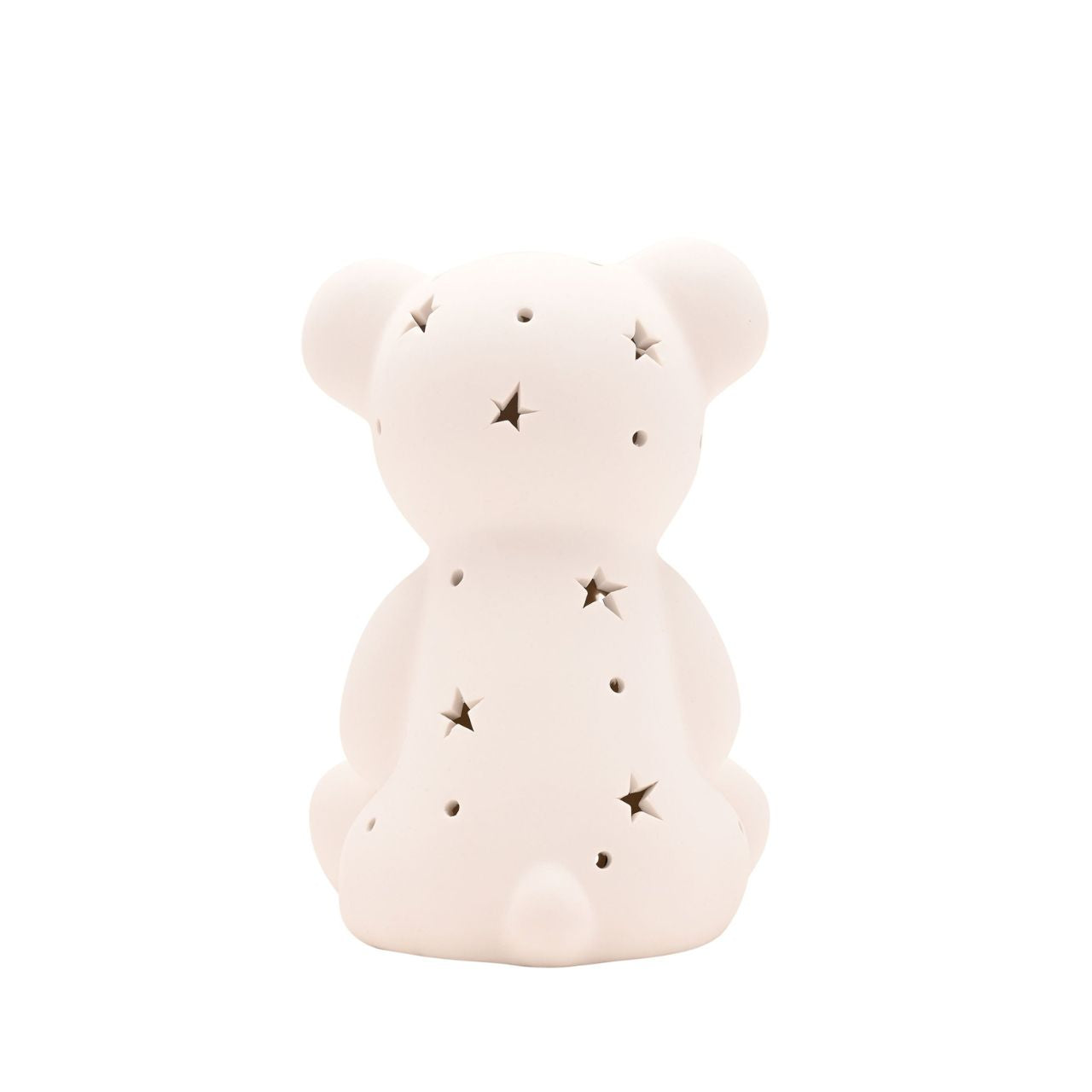 The playful design includes multiple star and circle-shaped perforations, strategically placed to allow gentle illumination to filter through, creating a captivating display of light patterns.