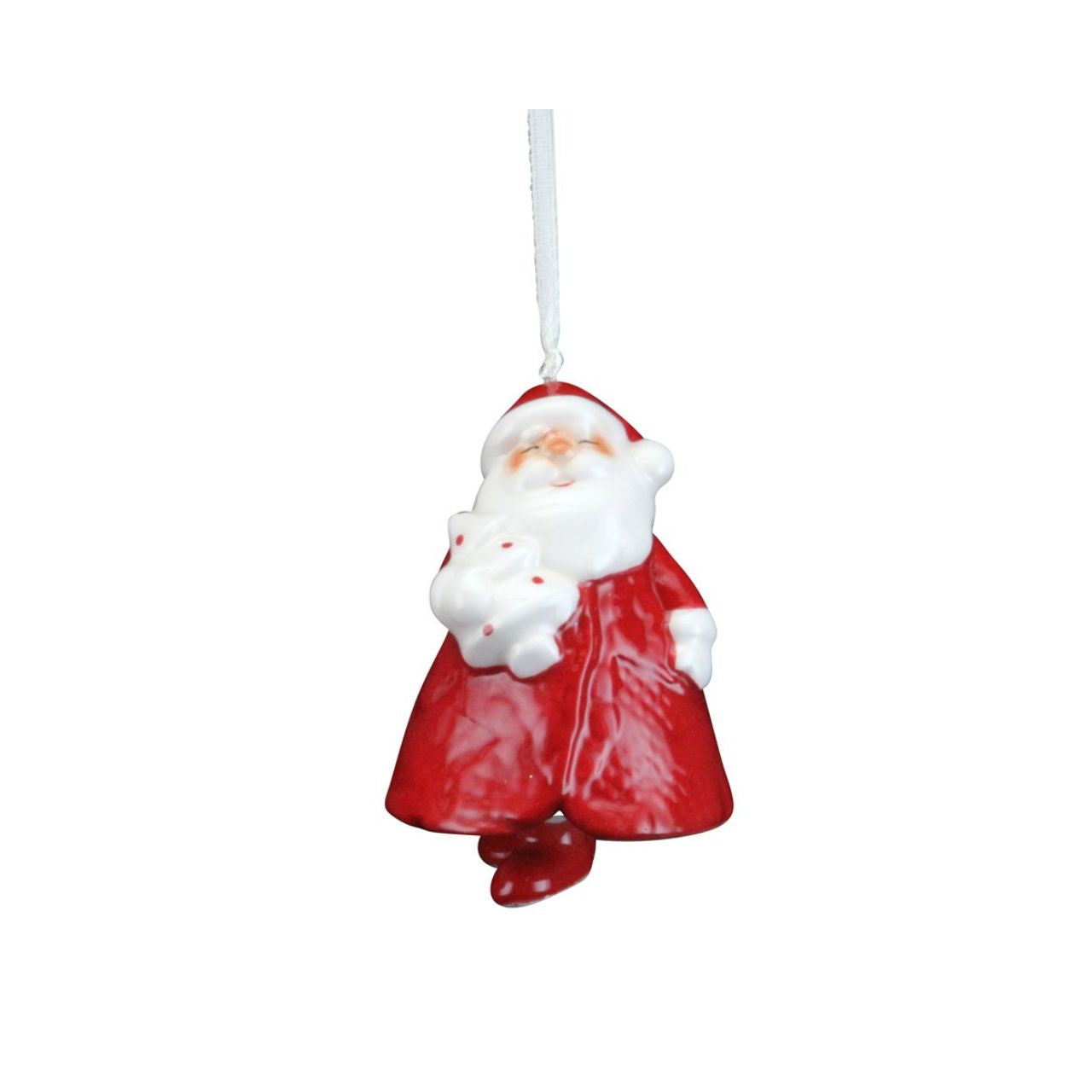 Gisela Graham Ceramic Santa Bell Christmas Hanging Ornament  This eye-catching Ceramic Santa Bell Christmas Ornament from Gisela Graham is the perfect addition to your holiday décor. Crafted from high-quality ceramic, this ornament is beautifully detailed with Santa Claus himself, adding a festive touch to any room. Enjoy the beauty of this vibrant ornament throughout the season!