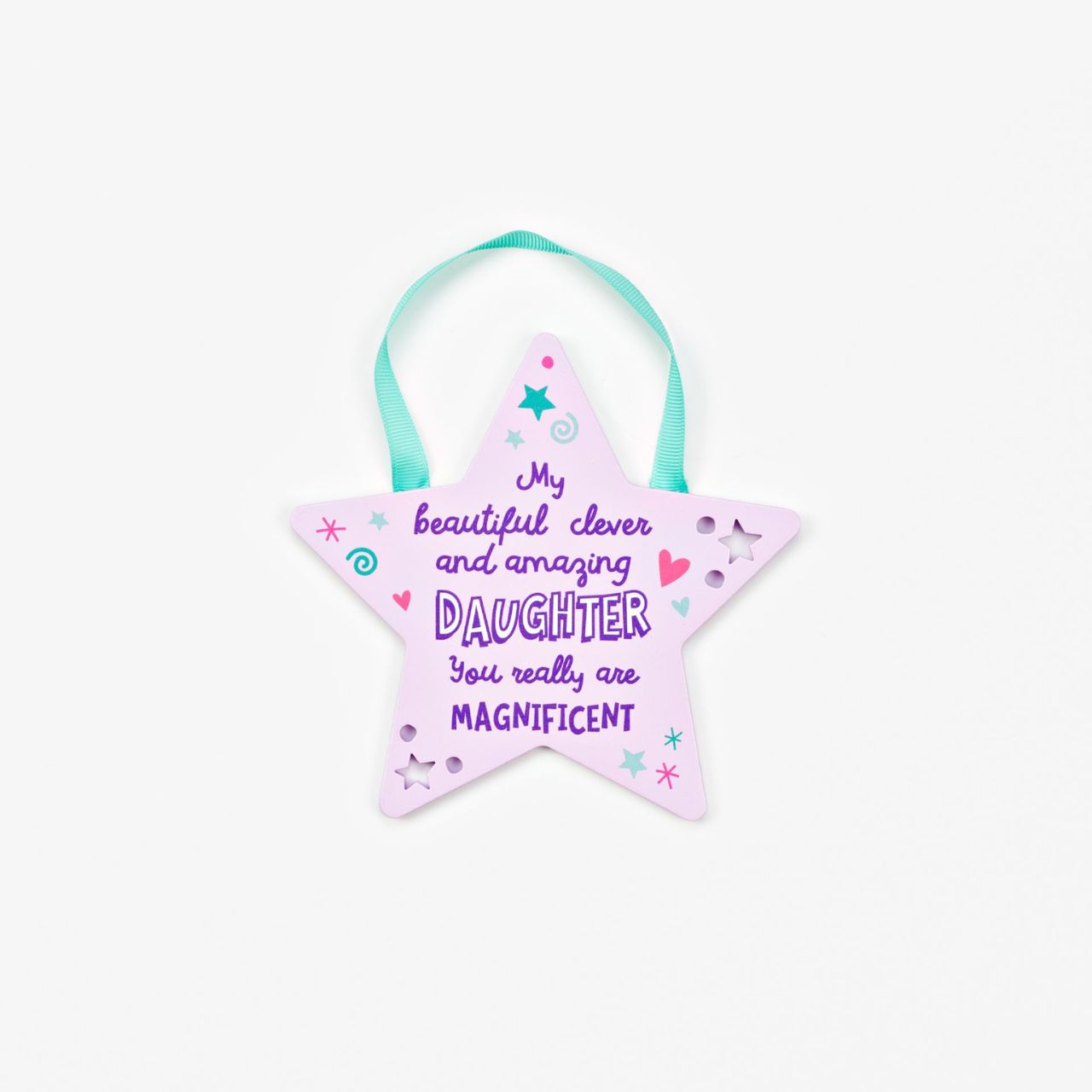 Star Hanging Plaque - Daughter  Want to cheer someone up? Then why not gift the ‘Daughter’ in your life this bright, uplifting and CHEERFUL star plaque.
