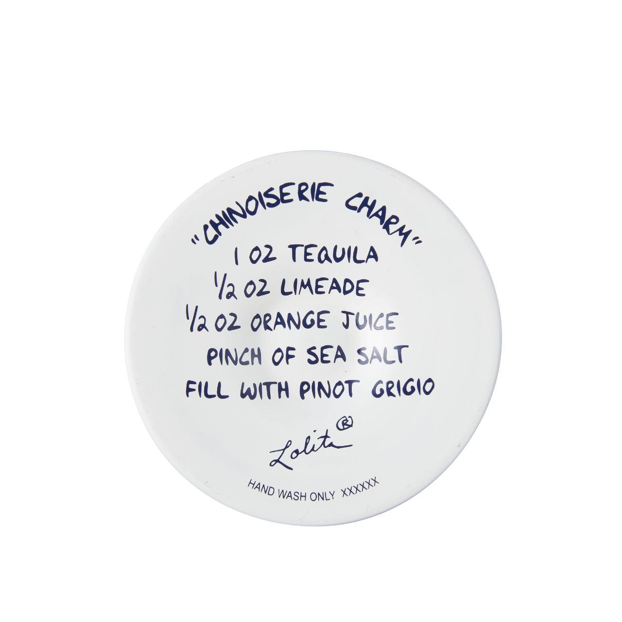 This gorgeous Chinoiserie cup from Lolita Designs features hand-painted flowers on frosted glass. With inlaid crystal details, this beautiful blue wine glass honors the exotic and luxurious style of beloved 19th century Chinoiserie decor.