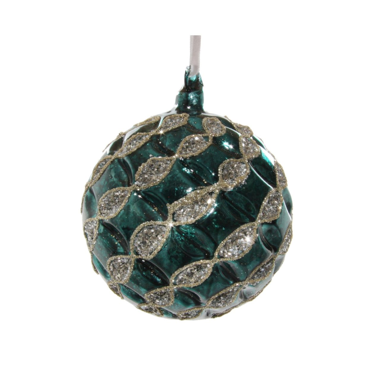 Shishi Blue-green Glass Antique Ball Silver Glitter Diagonals  Browse our beautiful range of luxury festive Christmas tree decorations, baubles & ornaments for your tree this Christmas.